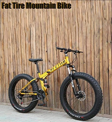 Folding Mountain Bike : ZTBXQ Fitness Sports Outdoors Fat Tire Mens Folding Mountain Bike 17-Inch Double Disc Brake / High-Carbon Steel Frame Bikes 7-Speed 24-26 inch Wheels Off-Road Beach Snowmobile Bicycle