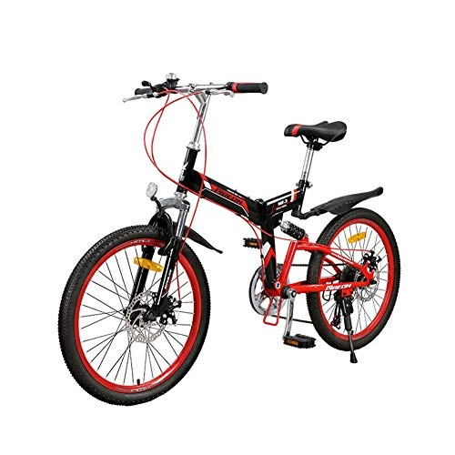 Folding Mountain Bike : ZTIANR 22" Mountain Bicycle, 7-Speed Double Shock Absorber Front And Rear Disc Brake Folding Bike Student Youth Soft Tail Suspension Bike, Red