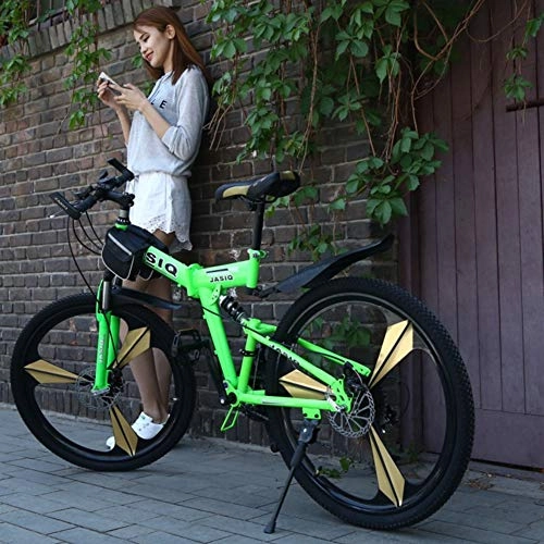 Folding Mountain Bike : ZTIANR 24" 26" Mountain Bike 21 Speed Bicycle Front And Rear Shock Absorber Mountain Bike Cross Country Bicycle Adult Bmx, Green, 24 inches