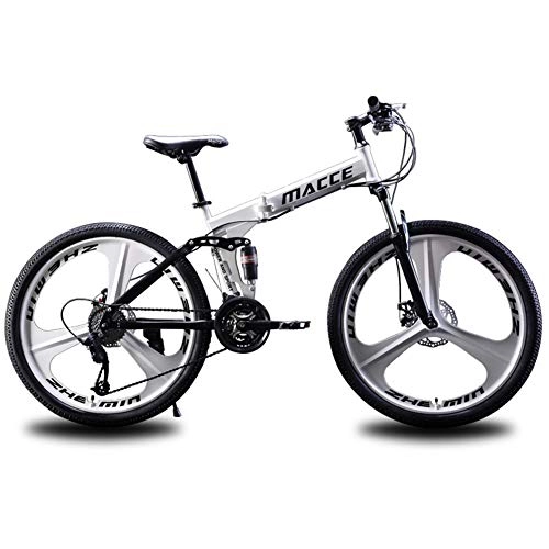 Folding Mountain Bike : ZTIANR Bicycle, 24Inch 26Inch Folding Mountain Bike 21 Speed Double Damping 3 Knife Wheel Bicycle Double Disc Brakes Mountain Bike, White, 24 inch 21 speed