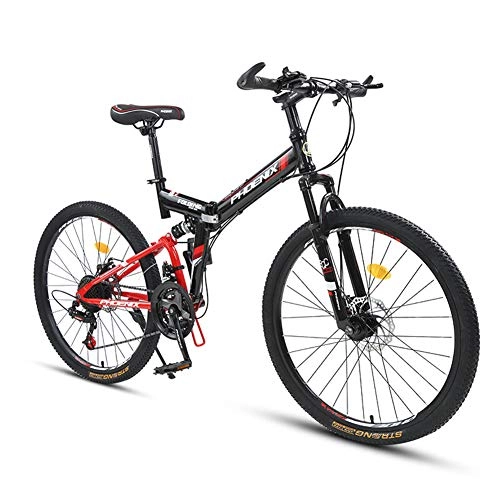 Folding Mountain Bike : ZTIANR Mountain Bicycle, 24" 26" Folding Bike Front And Rear Double Shock Absorber Bicycle, 24 Speed Adult Dual Disc Brake Mountain Bike, Red, 26 inches