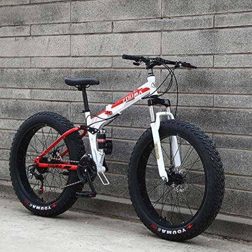 Folding Mountain Bike : ZTYD Mountain Bikes, 20Inch Fat Tire Hardtail Men's Mountain Bike, Dual Suspension Frame And Suspension Fork All Terrain Mountain Bicycle Adult, Red, 21 speed