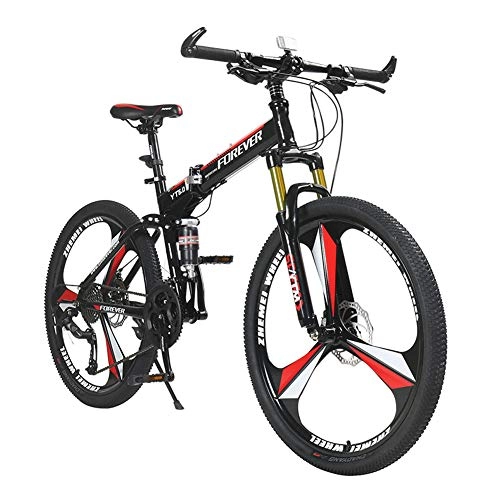 Folding Mountain Bike : ZWW Adult Folding Mountain Bike, Lightweight Portable 26In 27-Speed Disc Brake Shock Absorption Aluminum Alloy Bicycle Suitable for Commuting / Travel / Sports Fitness, black red