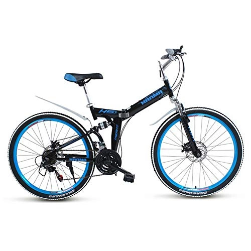 Folding Mountain Bike : ZWW Folding Mountain Bike, 26In 27 Speed Free-Installation High Carbon Steel Adult Bicycle with Double Shock Absorption & Spoke Tires - Commuting / Traveling, Black