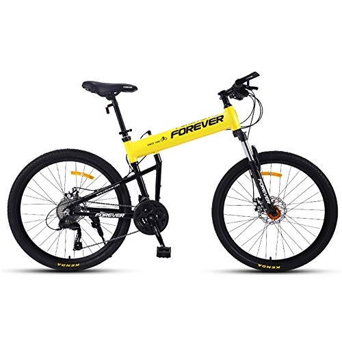 Folding Mountain Bike : ZWW Folding Mountain Bike, 26In 27 Speed Lightweight Portable Aluminum Alloy Adult Bicycle with Double Shock Absorption & Spoke Tires - Commuting / Travel, Yellow