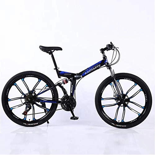 Folding Mountain Bike : zxcvb Adult Mountain Bike, 26 inch Wheels, Mountain Trail Bike High Carbon Steel Folding Outroad Bicycles, 21 / 24 / 27 Speed Bicycle Full Suspension MTB ​​Gears Dual Disc Brakes