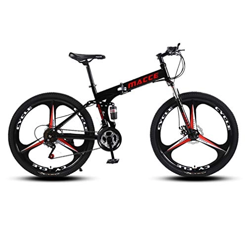 Folding Mountain Bike : ZXCY 24 Speed Adult Mountain Foldable Bicycle 26 Inch Mountaintrail Bike High Carbon Steel Bicycle Full Suspension MTB with Dual Disc Brakes Road Bike for Men Women, Black