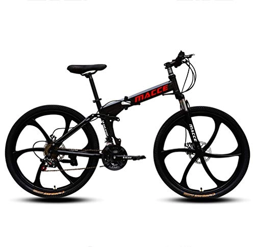 Folding Mountain Bike : ZXCY 27 Speed Mountain Bike Ideal for School Work Foldable Bicycle with Dual Disc Brakes And 26 Inch Weels Adult Road Bike Portable High Carbon Steel Bikes, Black