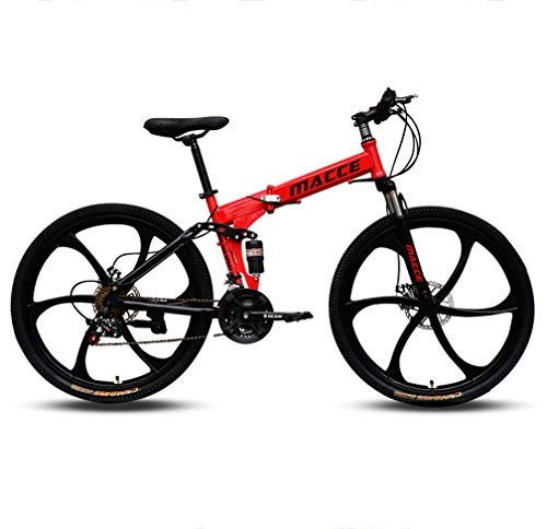 Folding Mountain Bike : ZXCY 27 Speed Mountain Bike Ideal for School Work Foldable Bicycle with Dual Disc Brakes And 26 Inch Weels Adult Road Bike Portable High Carbon Steel Bikes, Red