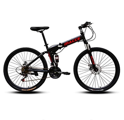 Folding Mountain Bike : ZXCY High Carbon Steel Bikes 21 Speed Foldable Bicycle Mountain Bike Ideal for School And Work with Dual Disc Brakes Adult Road Bike, Black, 24 INCH
