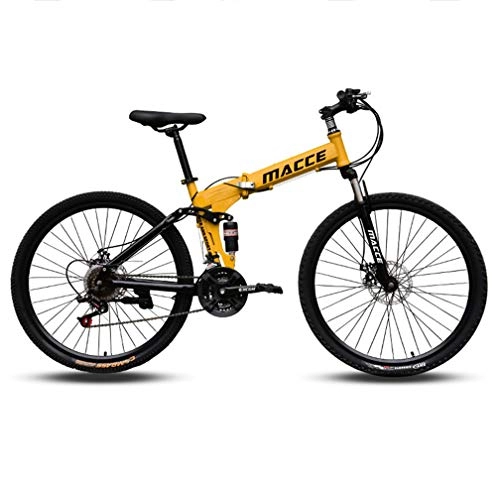 Folding Mountain Bike : ZXCY High Carbon Steel Bikes 21 Speed Foldable Bicycle Mountain Bike Ideal for School And Work with Dual Disc Brakes Adult Road Bike, Yellow, 24 INCH