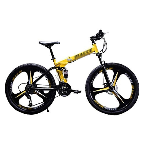 Folding Mountain Bike : ZXL Mountain Bikes, Folding Outroad Bicycles 26In Carbon Steel Shock Absorption Full Suspension MTB Gears Dual Disc Brakes Adults-White, Yellow
