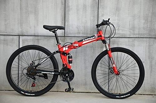 Folding Mountain Bike : ZXM Foldable MountainBike 24 / 26 Inches, MTB Bicycle with Spoke Wheel, Red