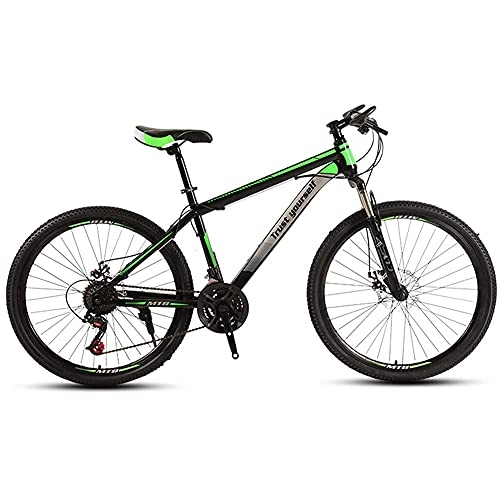 Mountain Bike : 21-30 Speed Adult Mountain Bike with Suspension Fork and Disc Brake, 24 / 26 Inch City Road Bicycles for Man and Women, Steel Hard Tail Frame (Green 26inch / 30Speed)
