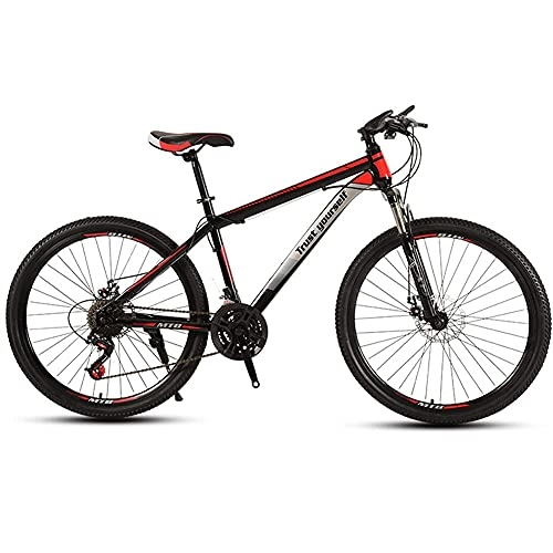 Mountain Bike : 21-30 Speed Adult Mountain Bike with Suspension Fork and Disc Brake, 24 / 26 Inch City Road Bicycles for Man and Women, Steel Hard Tail Frame (Red 26inch / 27Speed)