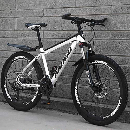 Mountain Bike : 21-speed Geared Bicycle With Dual Disc Brakes & Fork Suspension, 24 Inch Boys Mountain Bike, Black And White Shock Absorption Fat Tire Bike Sport Bike