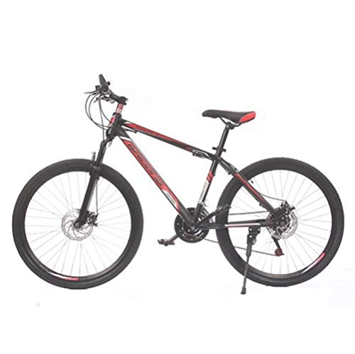 Mountain Bike : 21 Speed Mountain Bike, 24 Inch Double Disc Brake Speed Travel Road Bicycle Sports Leisure (Color : Black red)