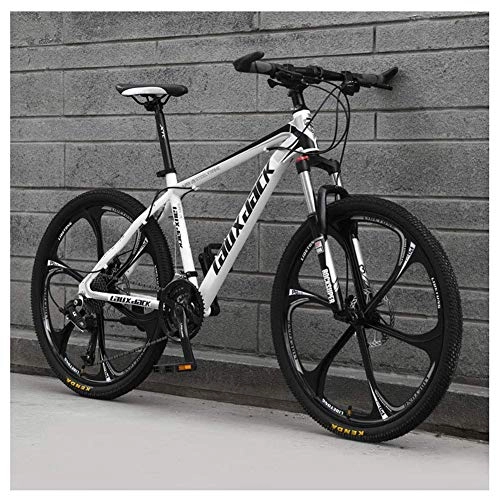 Mountain Bike : 21 Speed Mountain Bike 26 Inches 6Spoke Wheel Front Suspension Dual Disc Brake MTB Bicycle White