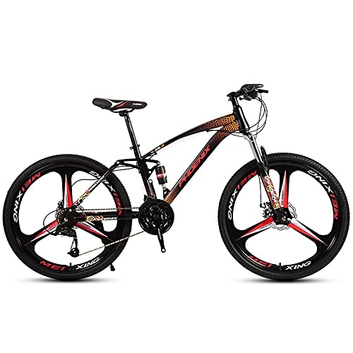 Mountain Bike : 24 / 26 Inch Mountain Bike with 21 / 24 / 27 / 30 Speeds, All-Terrain Bicycle with Full Suspension Dual Disc Brakes Adjustable Seat for Dirt Sand Snow, Adult Road Bike for Men or Women