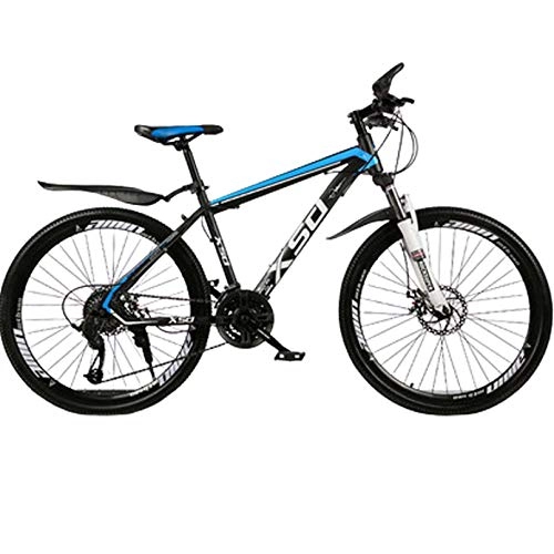 Mountain Bike : 24 / 26 Inch Outroad Mountain Bike, 21 / 24 / 27 Speed Road Bike, Front Suspension Daul Disc Brakes MTB Bicycle Adult Men And Women, Black Blue, 26In 21Speed