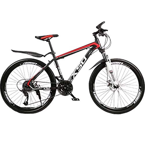 Mountain Bike : 24 / 26 Inch Outroad Mountain Bike, 21 / 24 / 27 Speed Road Bike, Front Suspension Daul Disc Brakes MTB Bicycle Adult Men And Women, Black Red, 26In 21Speed
