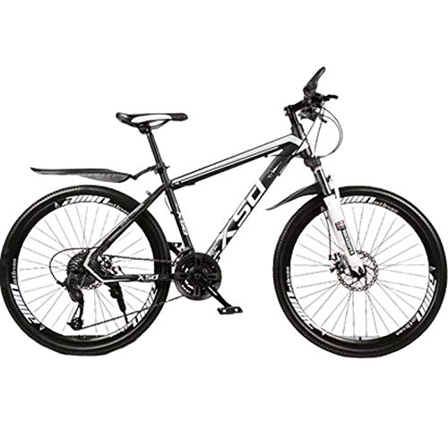 Mountain Bike : 24 / 26 Inch Outroad Mountain Bike, 21 / 24 / 27 Speed Road Bike, Front Suspension Daul Disc Brakes MTB Bicycle Adult Men And Women, Black White, 24In 21Speed