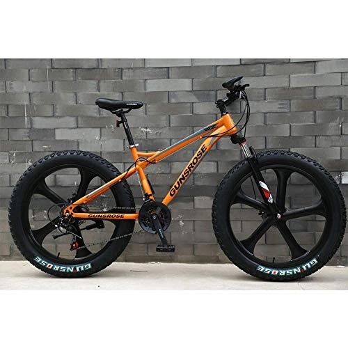 Mountain Bike : 24 / 26 Inch Widened And Thickened Tire Mountain Bike, Snowmobile, One Wheel, Disc Brake Shock Absorber Bicycle, for Men, Women, Students (Color : Orange, Size : 24 INCH)