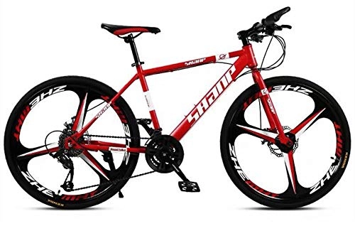 Mountain Bike : 24 / 26 Inches Off-Road Mountain Bike Double Disc Brake Carbon Steel Car Frame 3 Cutter Wheel 27 Speed MTB Bicycle, Beach Snowmobile Bicycle, Man Woman General Purpose, Red