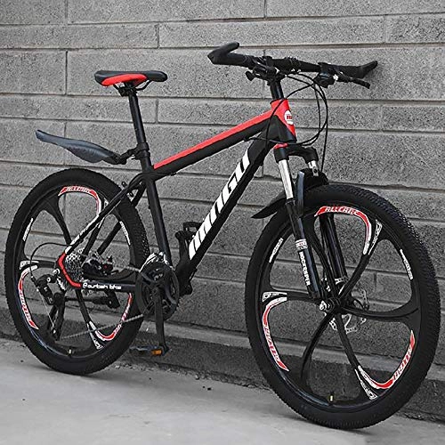 Mountain Bike : 24 Inch 21-speed Hardtail Mountain Bike, 6 Spoke Geared Bicycle With Dual Disc Brakes & Fork Suspension, Shock Absorption Fat Tire Bike Sport Bike-Red 24inch