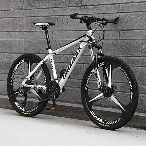 Mountain Bike : 24 Inch Carbon Steel Mountain Bicycle, Full Suspension MTB, Portable Outdoor Mountain Bikes City Urban Commuters For Teens Adults Men And Women White / black-3 Spoke 24 Speed