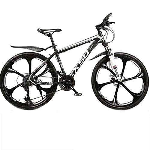 Mountain Bike : 24Inch / 26Inch Mountain Bike, Double Disc Brake & Suspension Fork, 30-Speed Student Shock Absorption MTB Bicycle for Adult Disc Brakes Load Capacity 110 Kg, Black White, 24 Inch