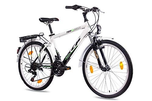 Mountain Bike : 24Inch City Bicycle KCP Terrestrial Ion Gent Boys Bike with 18Speed Shimano Black White