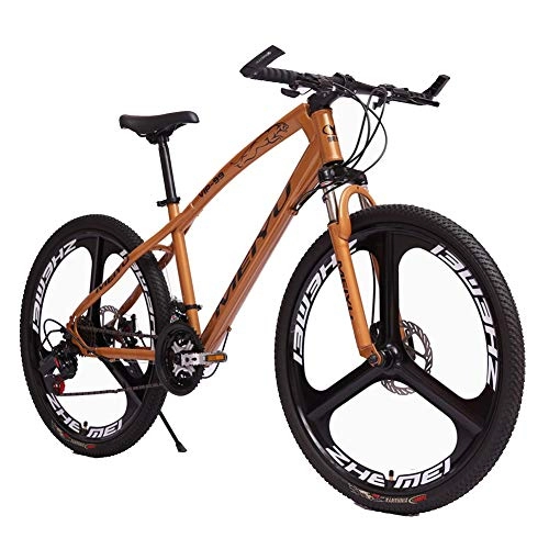 Mountain Bike : 26" 27-Speed Mountain Bike for Adult, Lightweight Aluminum Full Suspension Frame, Suspension Fork, Double Disc Brake, Brown