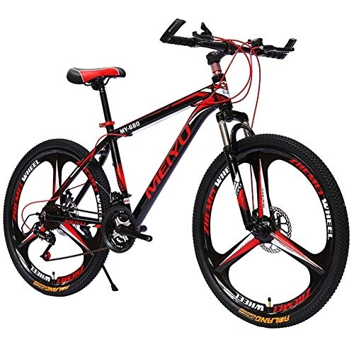 Mountain Bike : 26 Inch 27-Speed Mountain Bike for Adult, MTB Bikes Lightweight Aluminum Full Suspension Frame, Suspension Fork, Disc Brake, Black Red