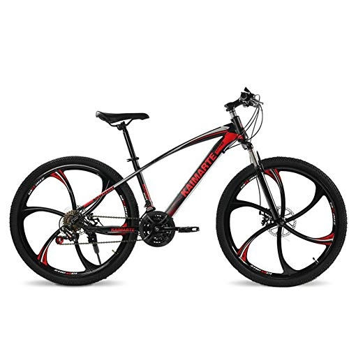 Mountain Bike : 26-Inch Adult Mountain Bike, Lightweight Carbon Steel Full Frame, Men's Bike with Front Wheel Suspension, Disc Brakes, Suitable for Off-Road Men And Women, Red, 24 speed