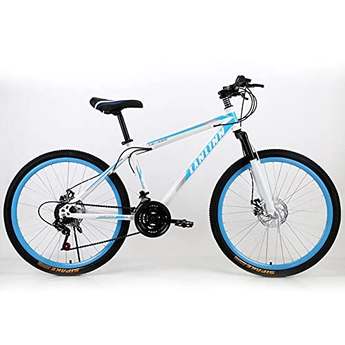 Mountain Bike : 26 Inch Adult Mountain Bikes, 21 Speeds Lightweight Mountain Trail Bike, Front and Rear BrakesStandard Configuration White Blue