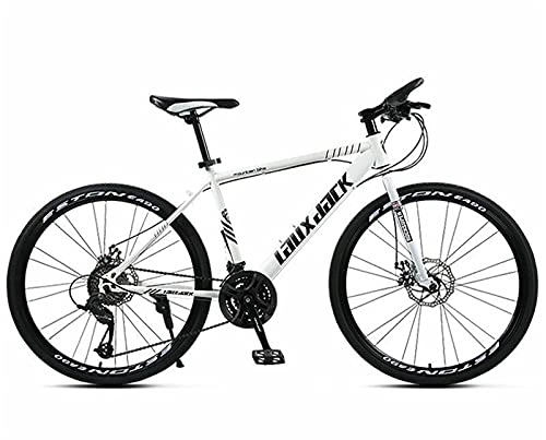 Mountain Bike : 26 Inch Carbon Steel Car with Full Shock Absorbers And Dual Disc Brakes 21 / 24 / 27 / 30 Speed Male And Female Adult Mountain Bike, White, 21 speed