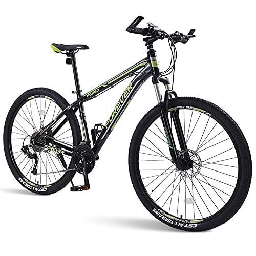 Mountain Bike : 26 Inch Lockable Suspension Fork Mountain Bike For Adults, 33 Speed Aluminum Alloy Mountain Trail Bikes With Double Oil Disc Brake, Anti-slip Frosted Handlebar Outroad Mountain Bicycl(Color:Black green)