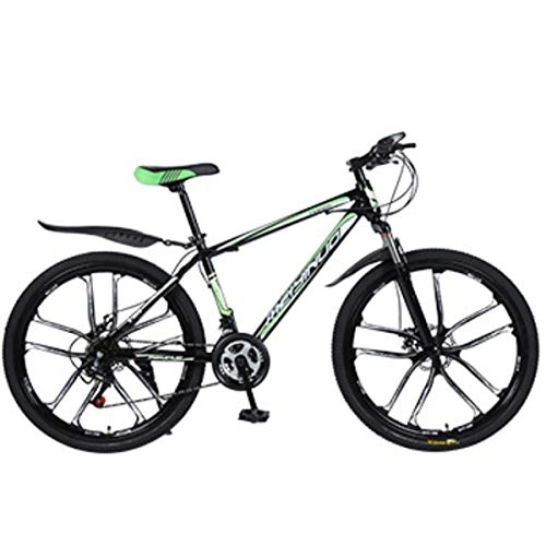 Mountain Bike : 26-inch men's mountain bikes, bicycles with disc brakes, aluminum alloy ultra-light and strong frame professional mountain bikes, a variety of forms to choose from, 24 / Black ~Green, carbon steel