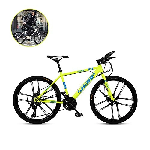 Mountain Bike : 26 Inch Men's Mountain Bikes, Dual Disc Brake Bicycle, 21 / 24 / 27 / 30 4 Speed Optional, Adjustable Seat and Handlebar, with Fenders, Loading Tools, for Outdoor RidingYellow-30 Speed