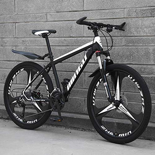 Mountain Bike : 26 Inch Men's Mountain Bikes, High-Carbon Steel Hardtail Mountain Bike, Mountain Bicycle with Front Suspension Adjustable Seat, Black 3 Spoke, 21 Speed
