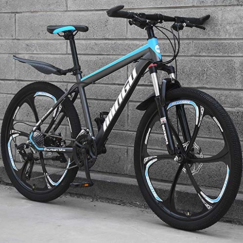 Mountain Bike : 26-Inch Mountain Bike 21 24 27-Speed Disc Brake Bike, High-Carbon Steel Frame, 3-Spoke Wheels Hard-Tail Mountain Bike, Adult Bike MTB, Gray Blue, 26 Inch 21 Speed