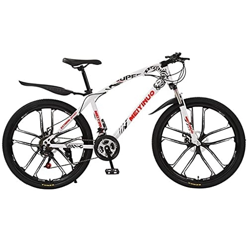 Mountain Bike : 26 Inch Mountain Bike 21 / 24 / 27 Speed Shifter High-Carbon Steel Frame Dual Suspension System For Men Woman Adult And Teens(Size:24 Speed, Color:White)