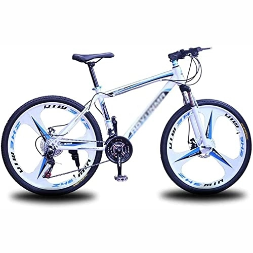 Mountain Bike : 26 Inch Mountain Bike for Adults 21 / 24 / 27 Speed Lightweight Aluminum Frame Double Disc Brake Full Suspension Anti-Slip, Blue, 27 Speed