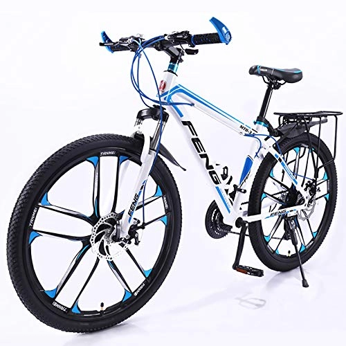 Mountain Bike : 26 Inch Mountain Bike MTB, Suitable From 160 Cm, With Bell And Lock Bicycle, Boys Bike & Mens Bike, Fork Suspension, Shimano 21 Speed Gearshift-White And Blue 26inch