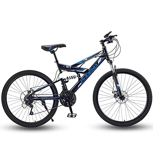 Mountain Bike : 26 Inch Mountain Bike with 21 / 24 / 27 / 30 Speeds, All-Terrain Bicycle with Full Suspension Dual V-Brakes Adjustable Seat for Dirt Sand Snow More, Adult Road Bike for Men or Women