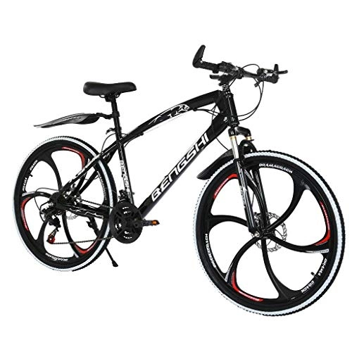Mountain Bike : 26 Inch Mountain Bike with Front Suspension, Dual Disc Brake, 21 Speed Mens Bikes MTB, High Carbon Steel Adult Bicycle, Black