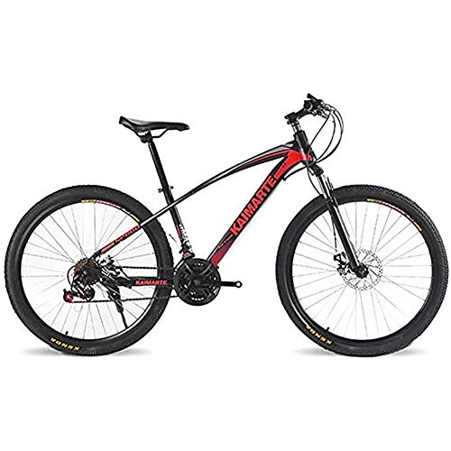 Mountain Bike : 26 Inch Mountain Bikehigh Carbon Steel Framenon-Slip Handledouble Disc Brake Spoke Wheel Off-Road Bicycle Adult Man Outdoor Riding, Red, 21 speed
