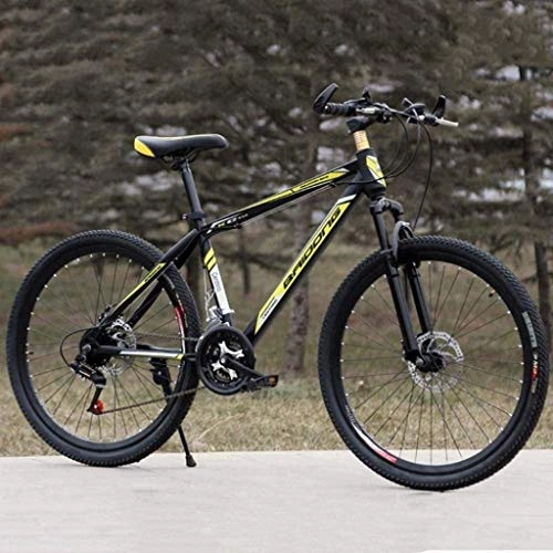 Mountain Bike : 26 inch Mountain Bikes High-Carbon Steel Hard Tail Bike Off-Road Mountain Bicycle Adjustable Seat Frame Double Shock Absorption 6-11, Black Red SHIYUE (Color : Black Yellow)