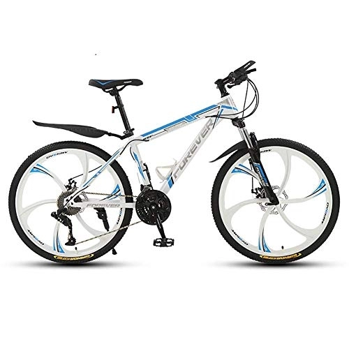 Mountain Bike : 26 Inch Mountain Bikes, High-Carbon Steel Hardtail Mountain Bike, Adult MTB with Mechanical Disc Brakes, 6 Spoke Wheel, 21-Speeds fengong (Color : White blue)